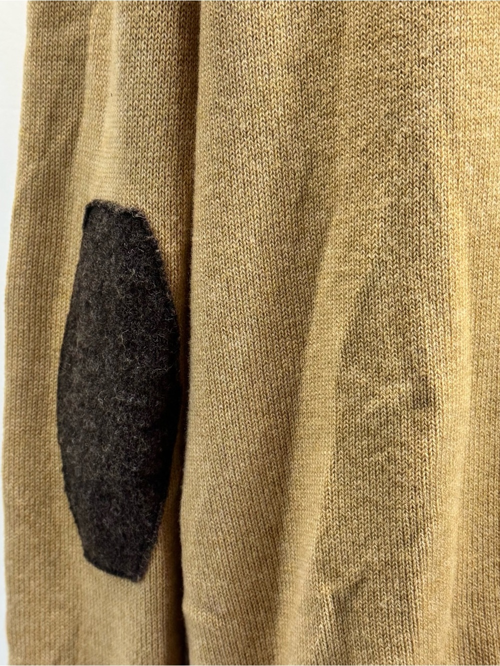 GAP V-Neck Button Cardigan Camel Tan Elbow Patches Wool Blend Grandpa Academia - Picture 9 of 12